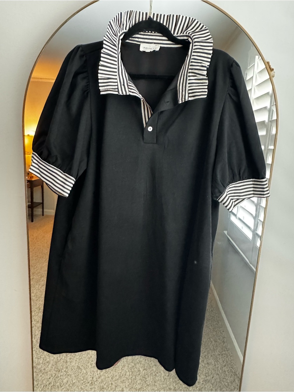 entro Black Midi Dress with Black-and-White Striped Collar - Picture 4 of 4